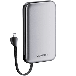 Vention Powerbank de 10000mAh - Potencia de Salida hasta 20W - Cable Lightning Integrado - USB-A - USB-C - Color Gris