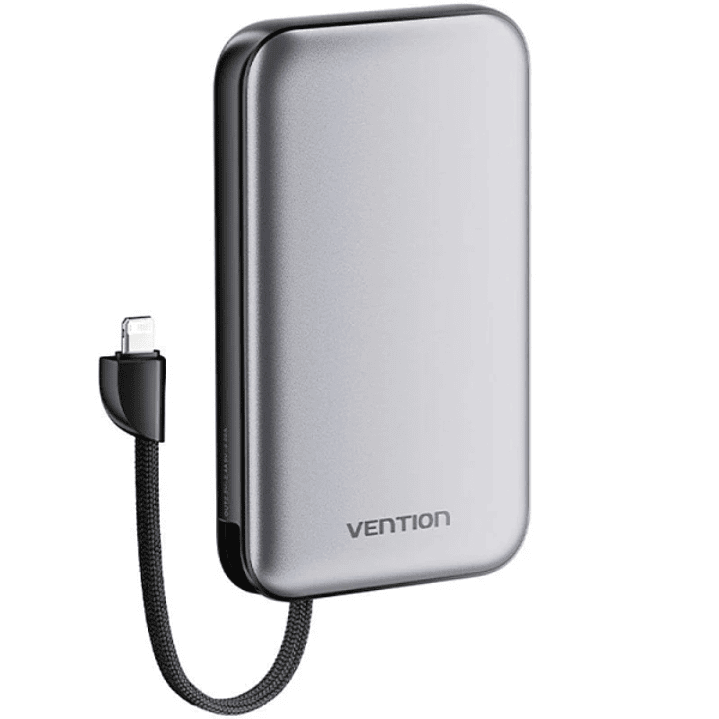 Vention Powerbank de 10000mAh - Potencia de Salida hasta 20W - Cable Lightning Integrado - USB-A - USB-C - Color Gris 1