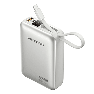 Vention Mini Powerbank de 20000mAh - Potencia de Salida hasta 45W - Cable USB-C Integrado - Power Delivery - USB-A - Color Gris
