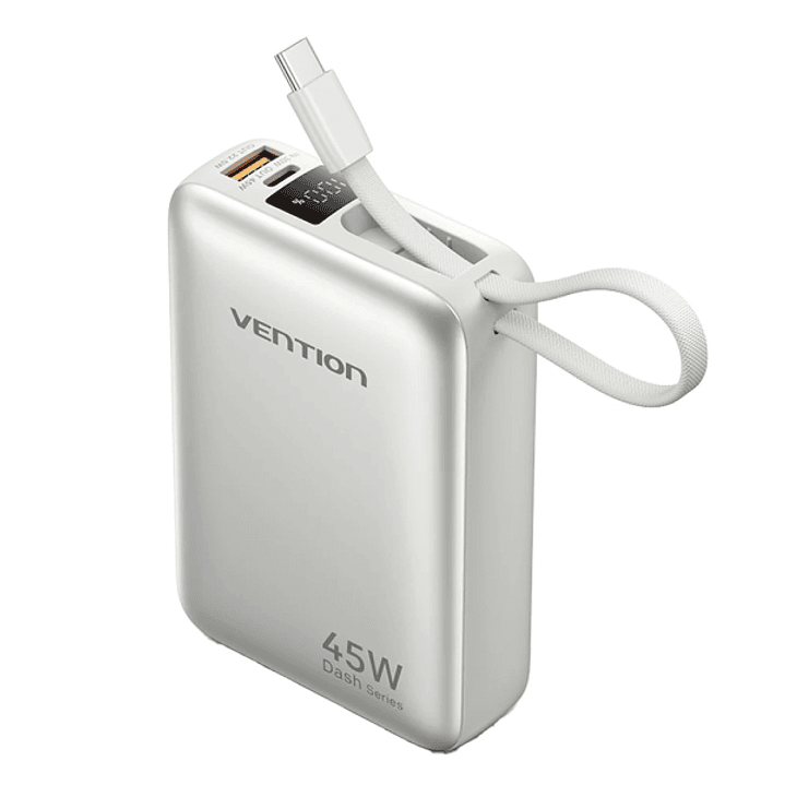 Vention Mini Powerbank de 20000mAh - Potencia de Salida hasta 45W - Cable USB-C Integrado - Power Delivery - USB-A - Color Gris 1