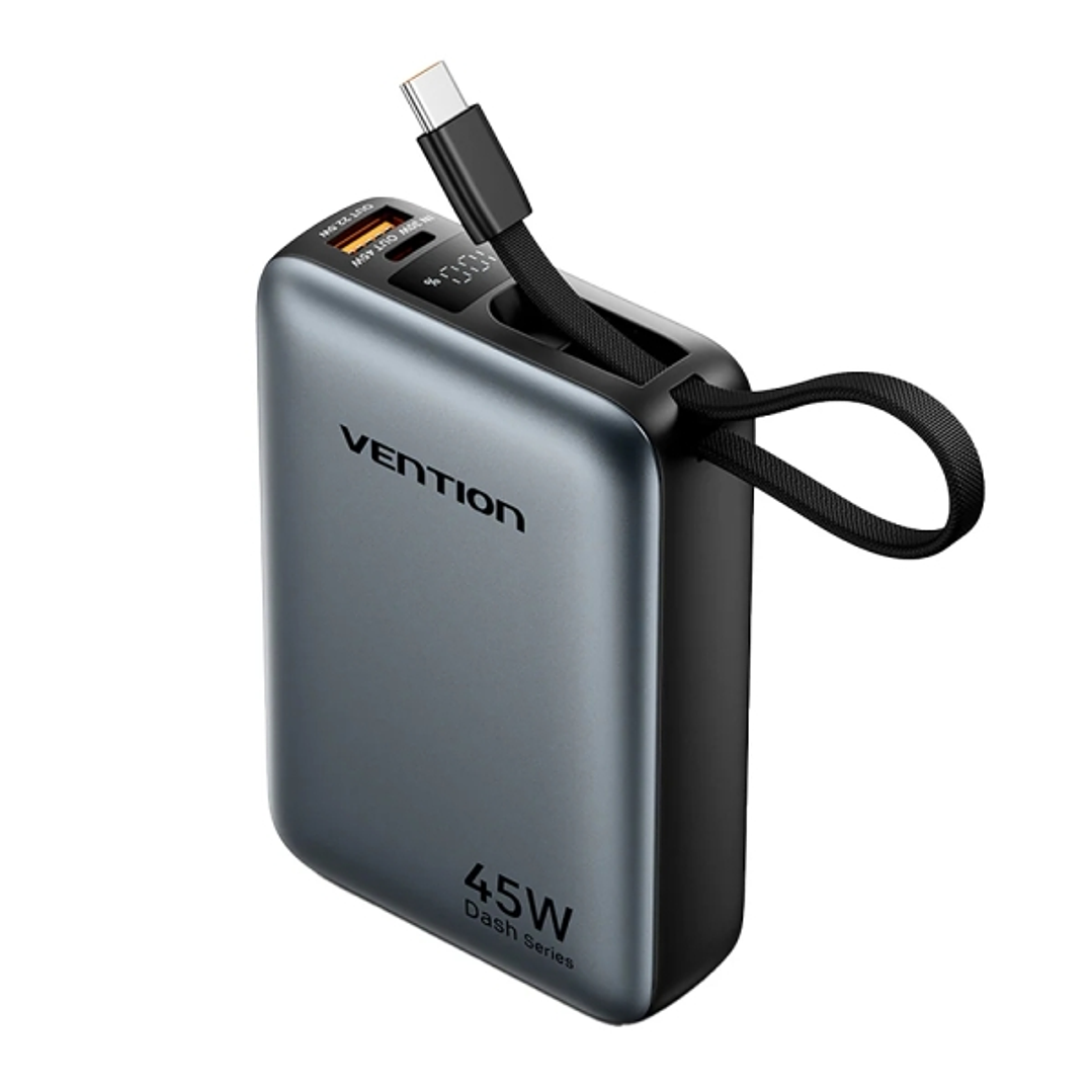 Vention Mini Powerbank de 20000mAh - Potencia de Salida hasta 45W - Cable USB-C Integrado - Power Delivery - USB-A - Tecnologia PPS - Color Gris 1