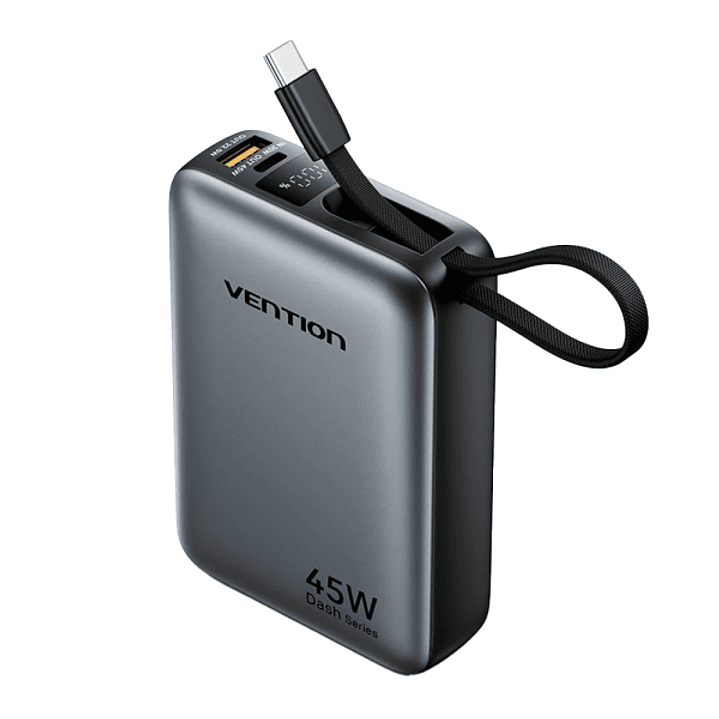 Vention Mini Powerbank de 20000mAh - Potencia de Salida hasta 45W - Cable USB-C Integrado - Power Delivery - USB-A - Tecnologia PPS - Color Gris 1