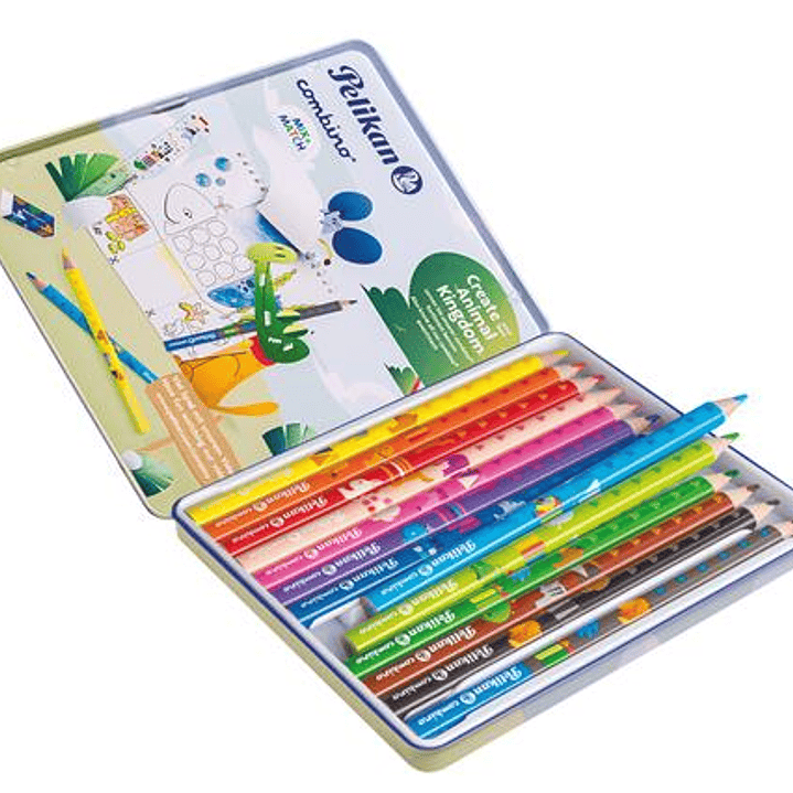 Pelikan Pack de 12 Lapices de Colores Jumbo - Caja de Metal - Triangulares - Cuerpo Decorado - Lavables - No Toxico - Colores Surtidos 1