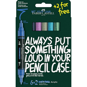 Faber-Castell Multimark Acrylic Tonos Frios Pack con 8 Rotuladores Acrilicos Doble Punta - Puntas Redondas de 1mm y 3mm - Tinta Acrilica a Base de Agu