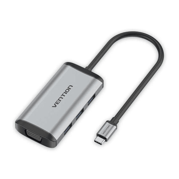 Vention Estacion de Docking 5 en 1 - Cable USB-C de 15cm Integrado - HDMI 4K - USB-C - 3xUSB-A - VGA - Power Delivery - Color Gris 1