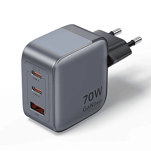 Vention Cargador de Pared - 70W - GaN - 2xUSB-C - USB-A - Carga Rapida - Tecnologia PPS - Color Gris