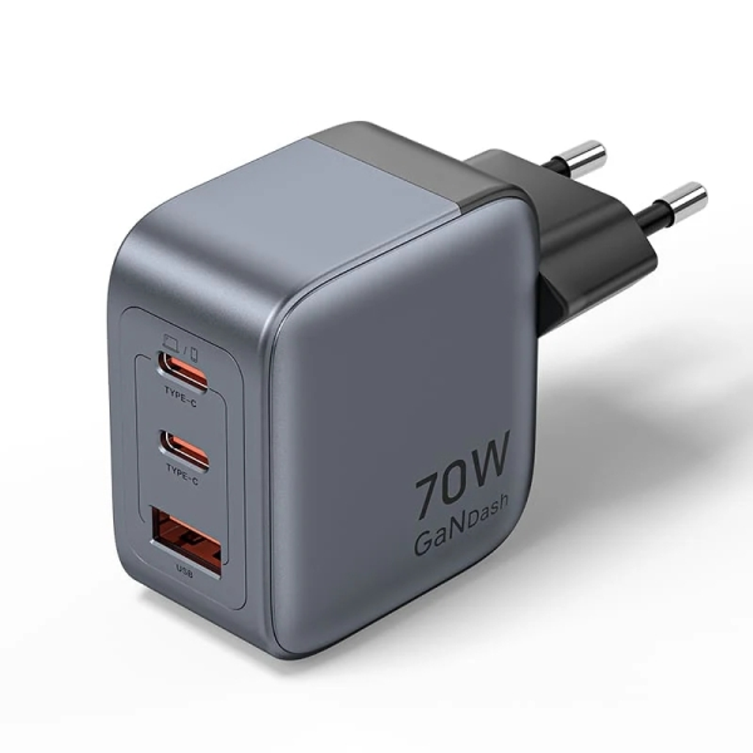 Vention Cargador de Pared - 70W - GaN - 2xUSB-C - USB-A - Carga Rapida - Tecnologia PPS - Color Gris 1