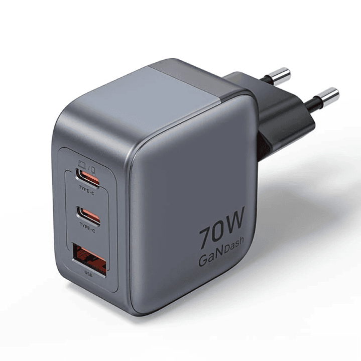 Vention Cargador de Pared - 70W - GaN - 2xUSB-C - USB-A - Carga Rapida - Tecnologia PPS - Color Gris 1