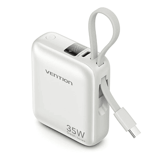 Vention Mini Powerbank de 10000mAh - Potencia de Salida hasta 35W - Cable USB-C Integrado - Power Delivery - Tecnologia PPS - Color Gris