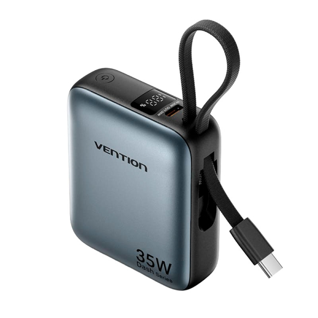 Vention Mini Powerbank de 10000mAh - Potencia de Salida hasta 35W - Cable USB-C Integrado - Power Delivery - Tecnologia PPS - Color Gris 1