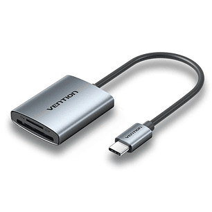 Vention Lector de Tarjetas TF y SD - Cable USB-C 3.0 de 15cm - Aluminio - Color Gris