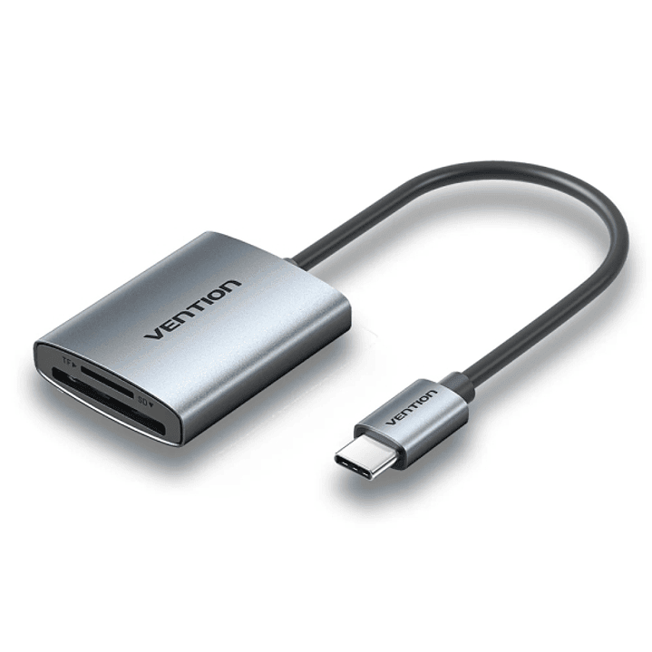 Vention Lector de Tarjetas TF y SD - Cable USB-C 3.0 de 15cm - Aluminio - Color Gris 1