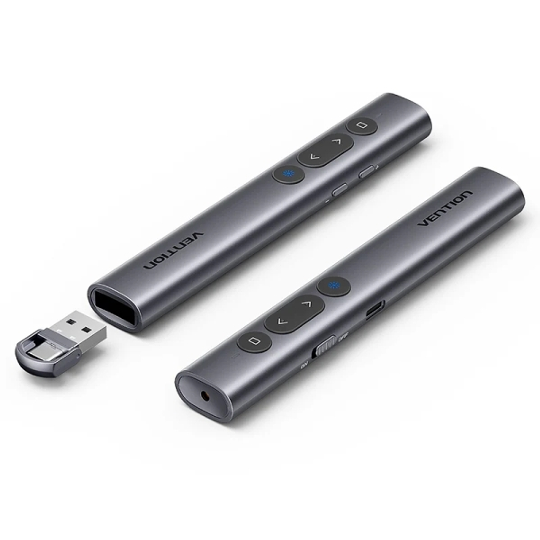 Vention Presentador Inalambrico - Puntero Laser Verde - Bluetooth - Bateria 200mAh - Transmision 4GHz - Alcance hasta 50m - Recargable - Monitoreo de  1
