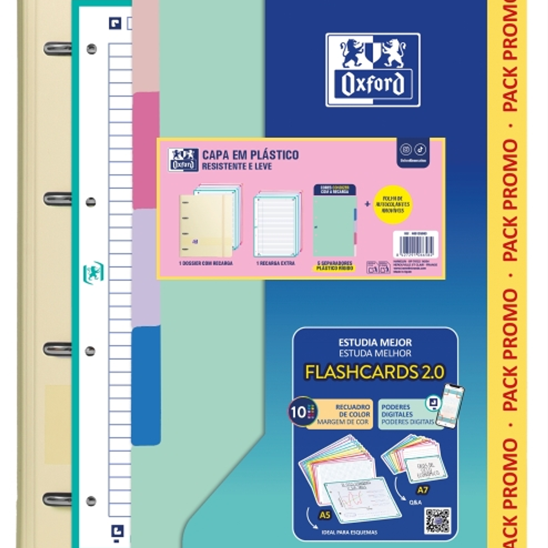 Oxford Live and Go Pack Escolar con Carpeta de Anillas A4 Plus - Recambio Pautado de 80 Hojas - Separadores de Plastico Resistente - Colores Surtidos 1
