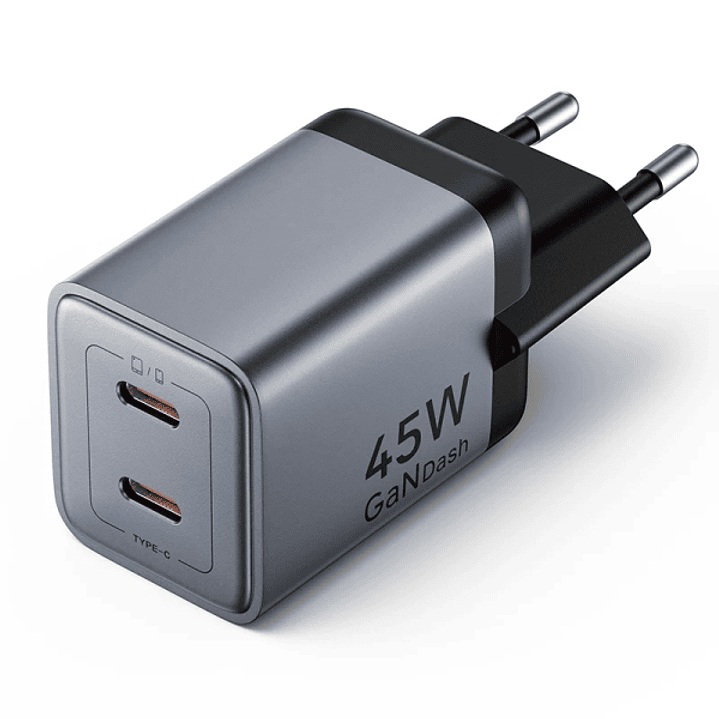 Vention Cargador de Pared - 45W - GaN - 2xUSB-C - Power Delivery 3.0 - Qualcomm 3.0 - Carga Rapida - Color Gris 1