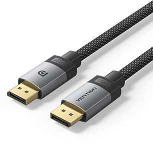 Vention Cable Displayport 2.1 16K - Longitud 5m - Revestimiento Trenzado de Algodon - Conectores Chapados en Oro - Color Gris