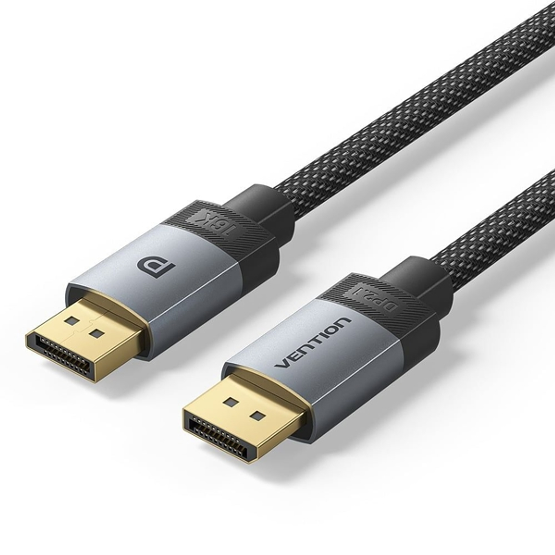 Vention Cable Displayport 2.1 16K - Longitud 5m - Revestimiento Trenzado de Algodon - Conectores Chapados en Oro - Color Gris 1