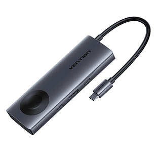 Vention Estacion de Docking 6 en 1 - 100W - Cable USB-C de 15cm Integrado - HDMI 4K - 2xUSB-C - 2xUSB-A - Power Delivery - Cargador Inalambrico - Colo
