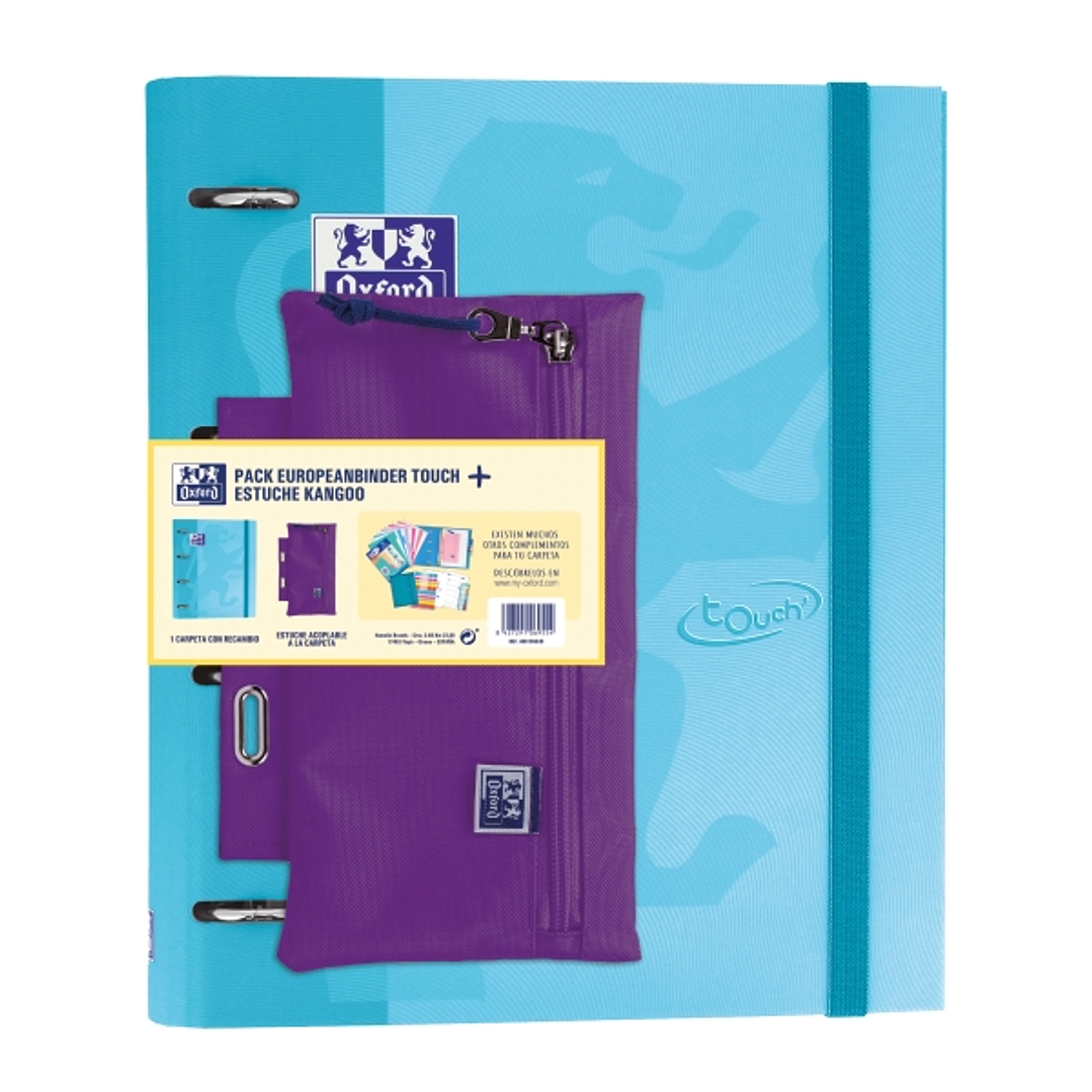 Oxford Pack Escolar con Carpeta de Anillas A4 Plus - Estuche Acoplable - Tapa Extradura - Cuadricula 5x5mm - Colores Surtidos 1