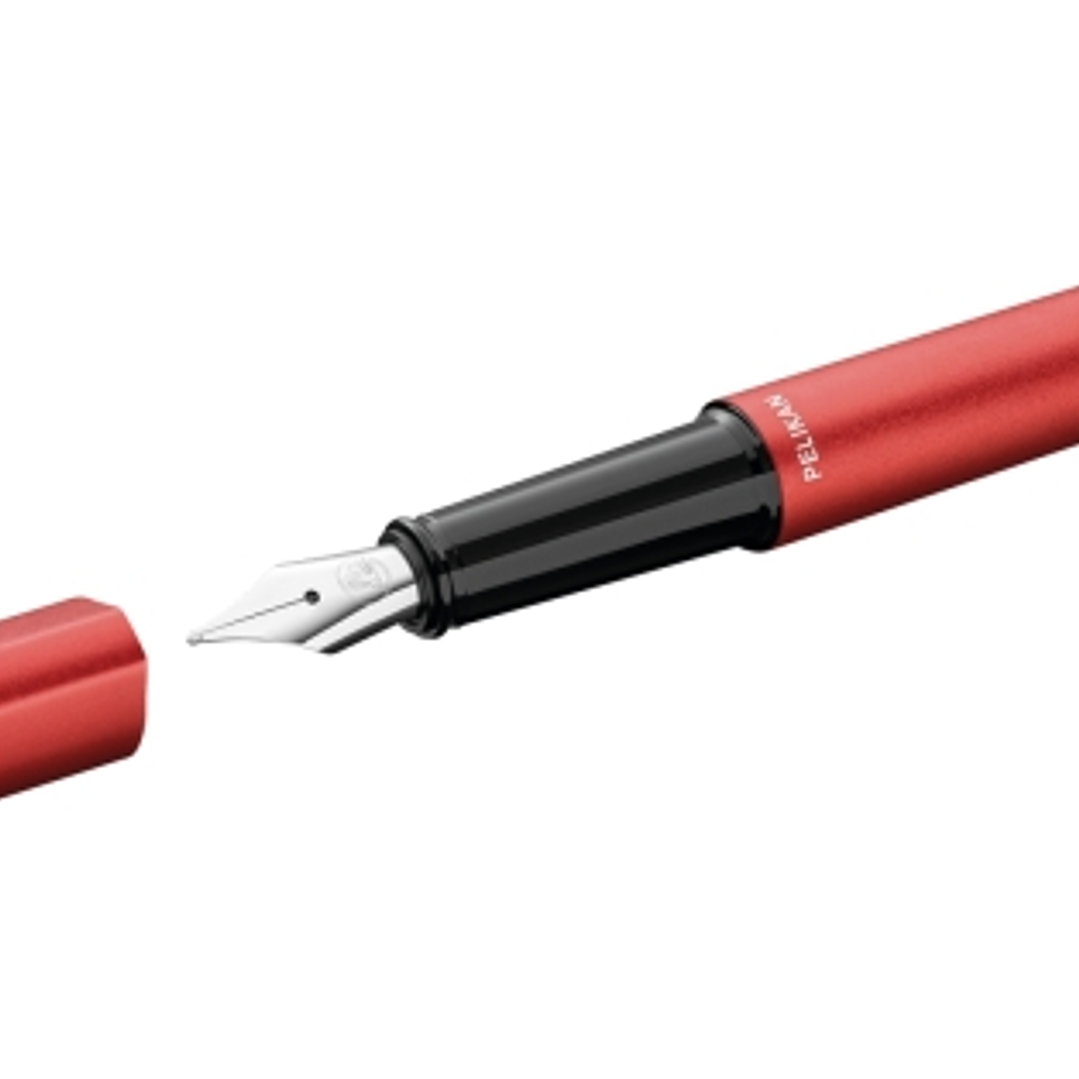 Pelikan Ineo Pluma Estilografica - Punta M - Caja Metalica - Aluminio Anodizado Satinado - Forma de Gota Antivuelco - Incluye Recambio - Color Rojo 1