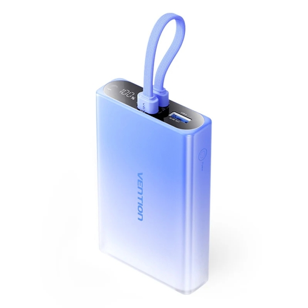 Vention Powerbank de 10000mAh - Potencia de Salida hasta 22.5W - USB-A - USB-C - Pantalla - Linterna LED Integrada - Apto para Viajes Aereos - 108x68x 1