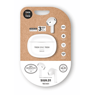 TechOneTech SIUX Auriculares Inalambricos Bluetooth TWS - Hasta 20h de Reproduccion - IPX5 - Color Blanco