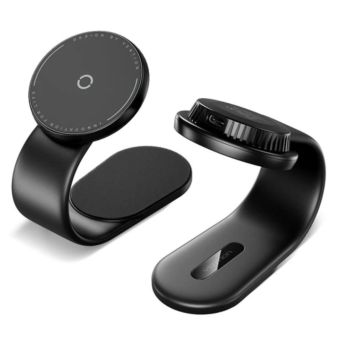 Vention Soporte Cargador Magnetico para Smartphone - 15W - USB-C - Adhesivo 3M y Velcro - Plegable - Color Negro 1