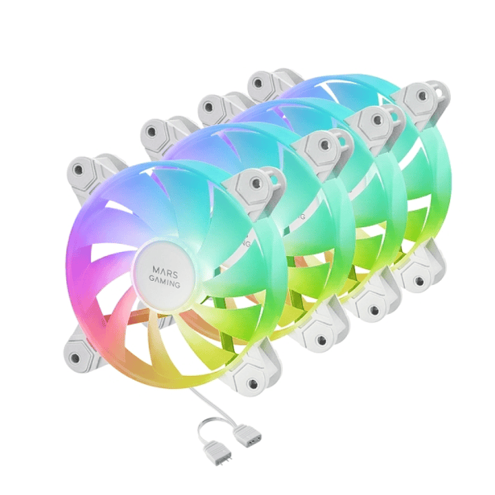 Mars Gaming MF-4A Pack de 4 Ventiladores de 120mm - 1000rpm - Iluminacion ARGB sin Marco - FDB - Silencioso 14dB - Tornillos Incluidos - Rodamientos H 1