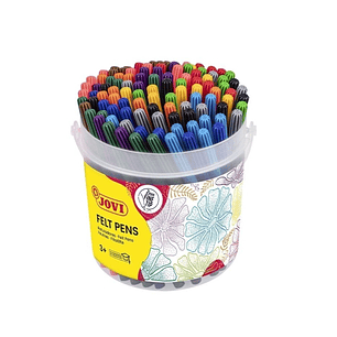 Jovi Felt Pens Bote con 120 Rotuladores - Punta de 2mm - Tinta de Gran Fijacion - Capuchon de Seguridad Ventilado - Colores Surtidos