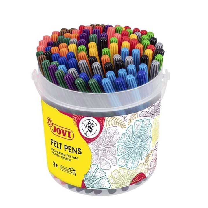 Jovi Felt Pens Bote con 120 Rotuladores - Punta de 2mm - Tinta de Gran Fijacion - Capuchon de Seguridad Ventilado - Colores Surtidos 1