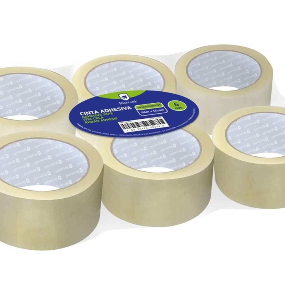 Bismark Pack de 6 Precintos de Embalaje 50mm x 66m - Polipropileno 55 micras - Transparente 1