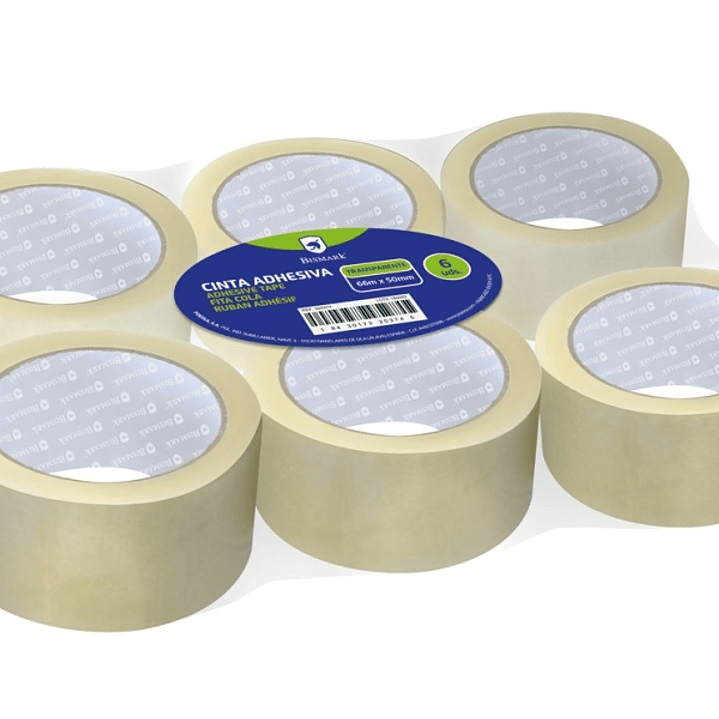 Bismark Pack de 6 Precintos de Embalaje 50mm x 66m - Polipropileno 55 micras - Transparente 1