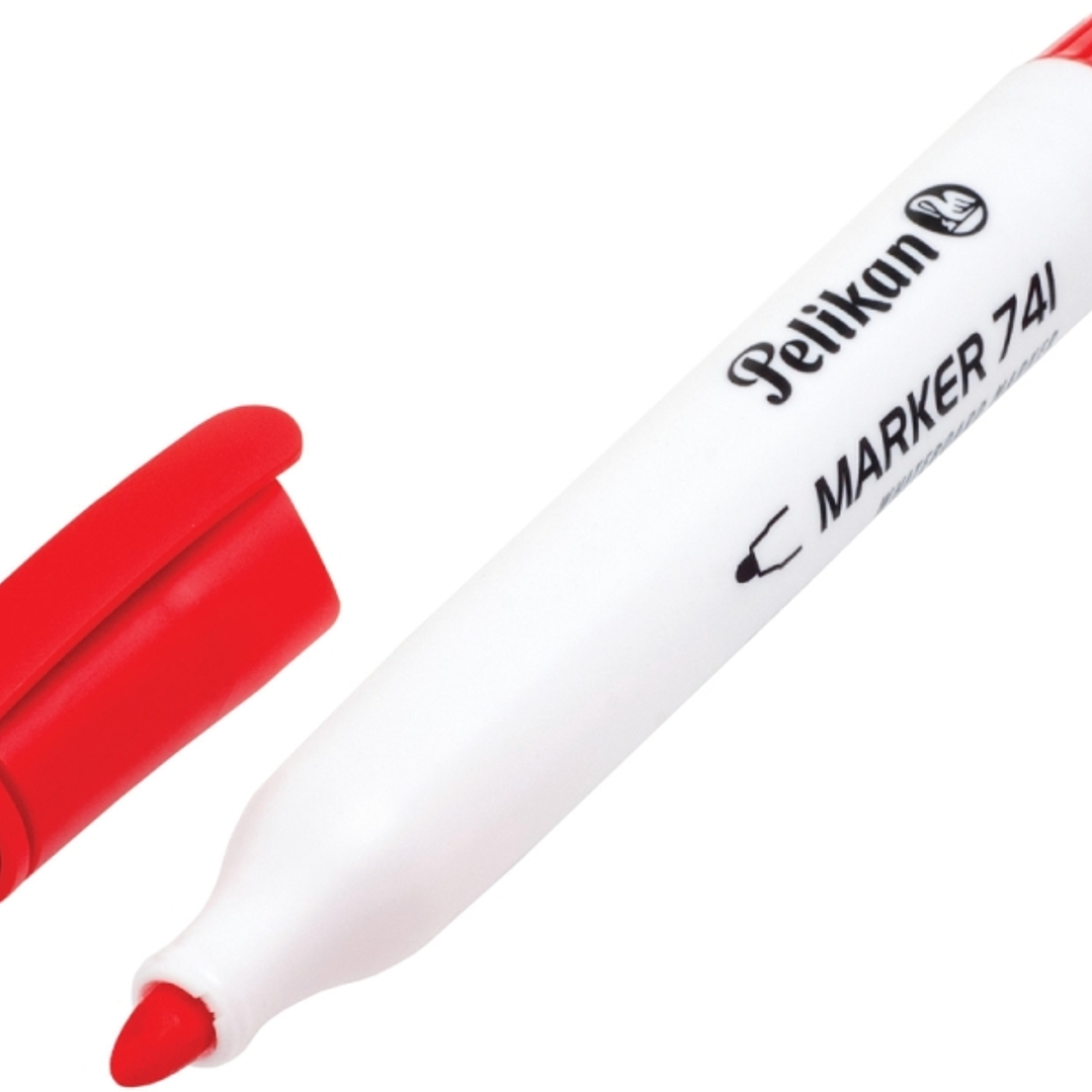 Pelikan 741F Rotulador para Pizarra Blanca - Punta de 2mm - Capuchon Antisecado - Borrable en Seco - Color Rojo 1