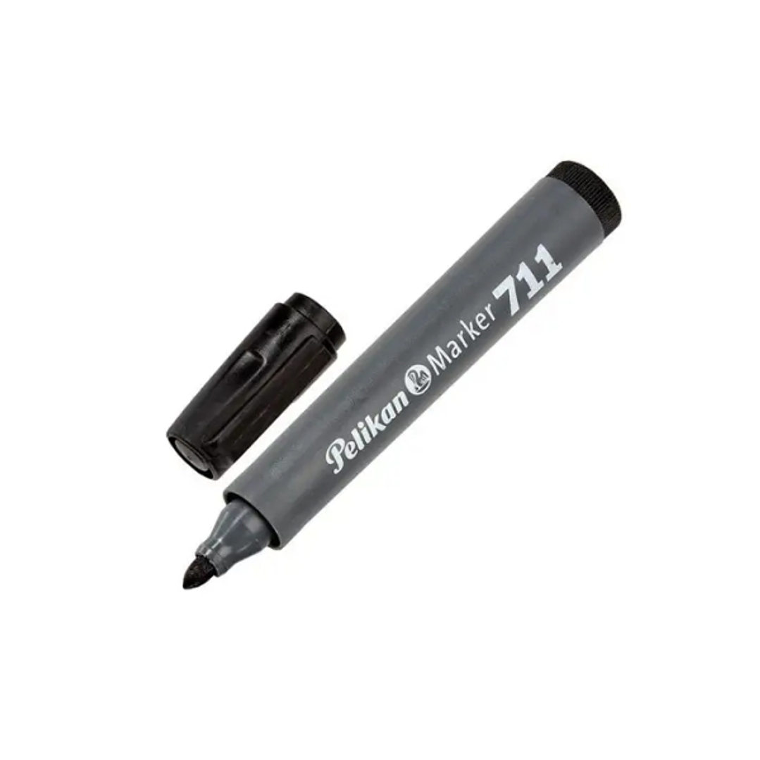 Pelikan 711F Rotulador Permanente - Punta de Fibra Redonda Gruesa - Secado Rapido - Resistente al Agua - Color Negro 1