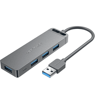 Vention Hub USB 5 en 1 - 4xUSB-A - Micro-USB - Cable USB-A - Velocidad hasta 5Gbps - Color Gris