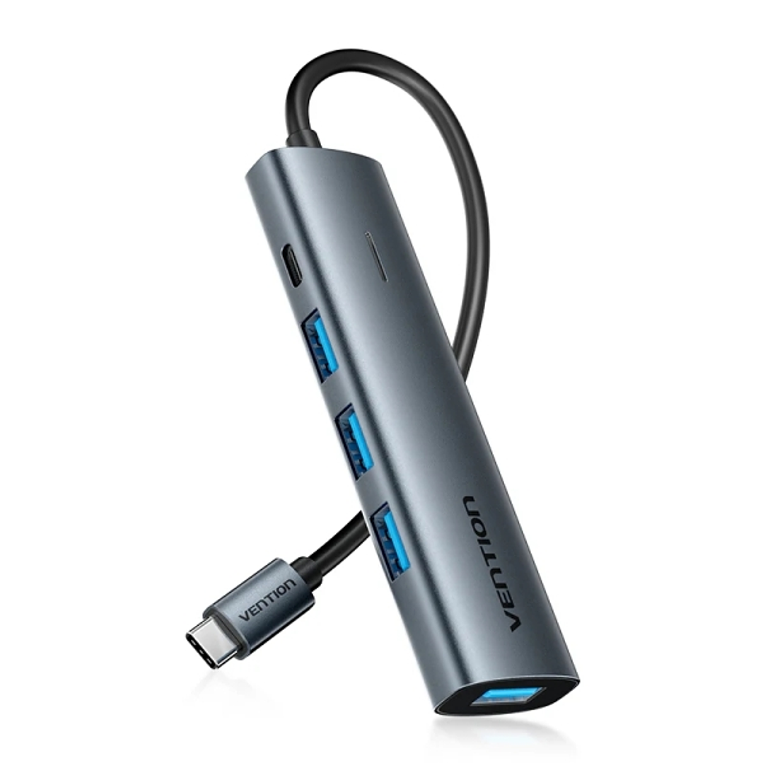Vention Hub USB 5 en 1 - Cable USB-C de 15cm - 4xUSB-A - USB-C - Indicador LED - Velocidad hasta 5Gbps - Color Gris 1