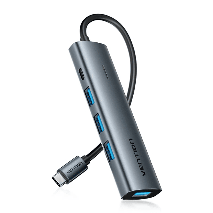 Vention Hub USB 5 en 1 - Cable USB-C de 15cm - 4xUSB-A - USB-C - Indicador LED - Velocidad hasta 5Gbps - Color Gris 1