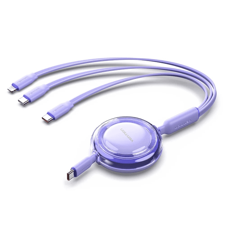 Vention Cable USB Multiple - Potencia Maxima 100W - Retractil - Longitud Ajustable hasta 1.1m - USB-A - 2xUSB-C - Lightning - Velocidad hasta 480Mbps  1
