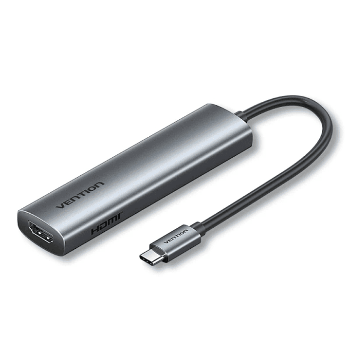 Vention Estacion de Docking 4 en 1 - 100W - Cable USB-C de 15cm Integrado - HDMI 4K - USB-C - 2xUSB-A - Power Delivery - Color Gris 1