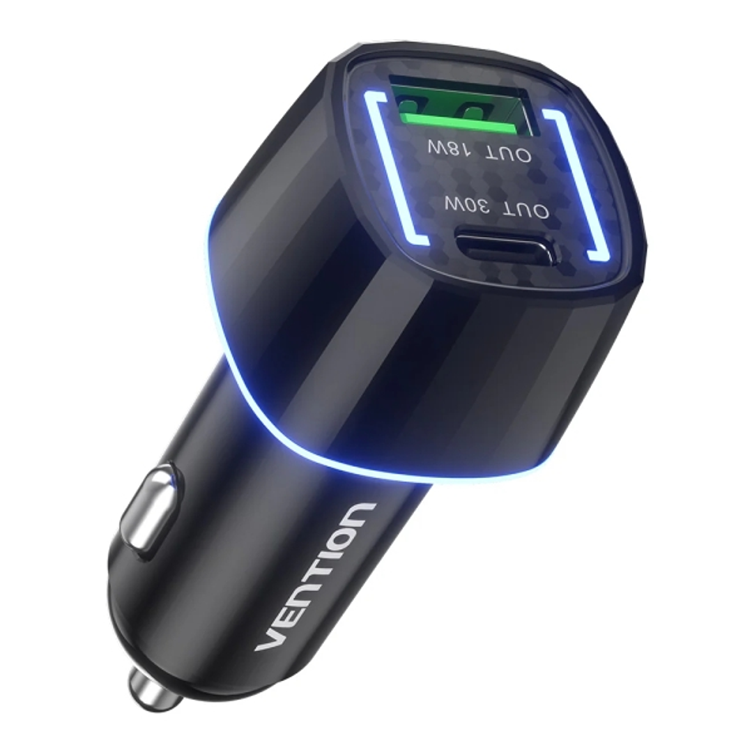 Vention Cargador de Coche para Smartphone - 48W - USB-C - USB-A - Power Delivery 3.0 - Qualcomm 3.0 - Color Negro 1