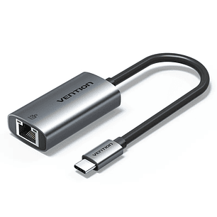 Vention Conversor USB-C a Ethernet - Cable de 15cm - Velocidad hasta 1Gbps - Carcasa de Aluminio y ABS - Color Gris