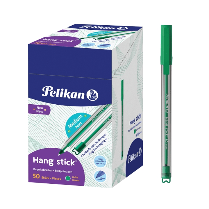 Pelikan Hang Stick Boligrafo de Bola - Trazo de 1mm - Capuchon Antiasfixia - Cuerpo Triangular Ergonomico - Gancho - Tinta a Base de Aceite - Color Ve 1
