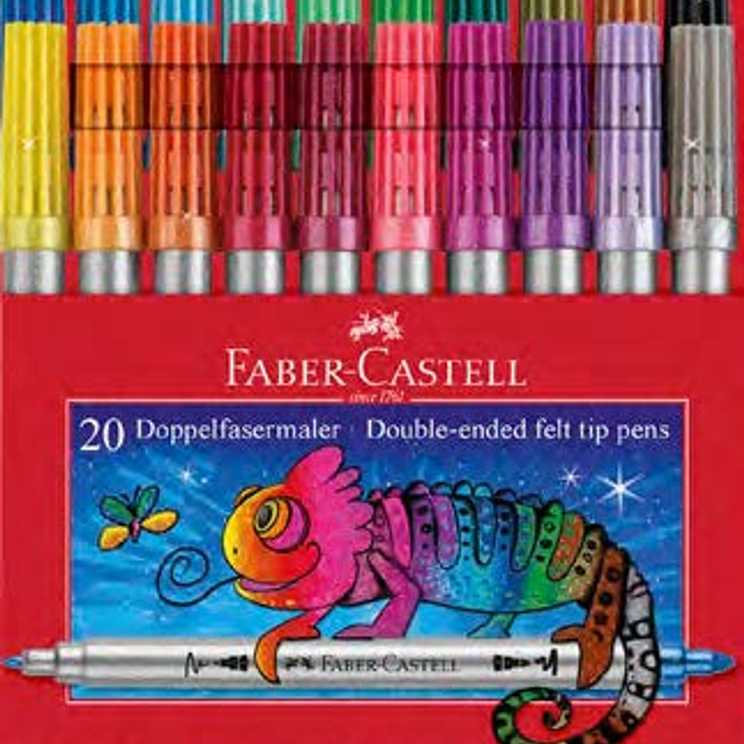 Faber-Castell Glitter Pack con 20 Rotuladores Doble Punta - Punta Gruesa y Fina - Tinta con Efecto de Purpurina - Tinta a Base de Agua - Colores Surti 1
