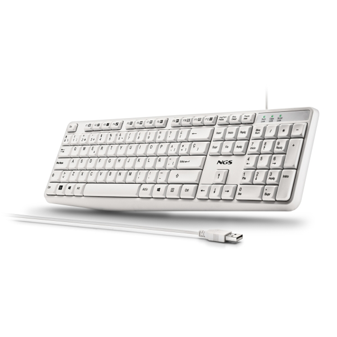 NGS Heritage Teclado USB - 12 Teclas Multimedia - Conexion USB-A - Ajuste de Inclinacion - Color Blanco 1