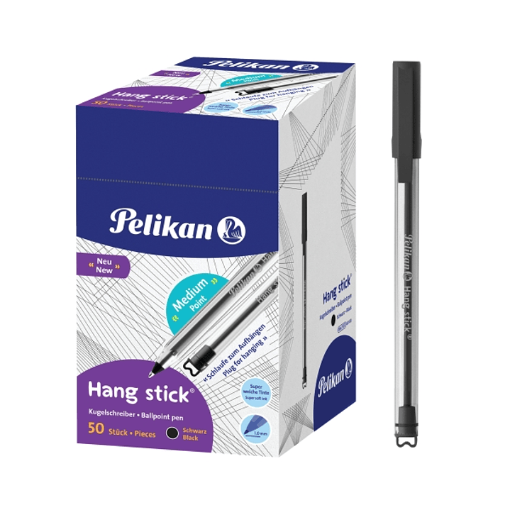 Pelikan Hang Stick Boligrafo de Bola - Trazo de 1mm - Capuchon Antiasfixia - Cuerpo Triangular Ergonomico - Gancho - Tinta a Base de Aceite - Color Ne 1