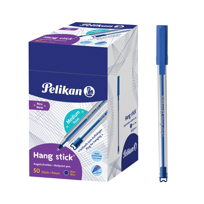 Pelikan Hang Stick Boligrafo de Bola - Trazo de 1mm - Capuchon Antiasfixia - Cuerpo Triangular Ergonomico - Gancho - Tinta a Base de Aceite - Color Az 1