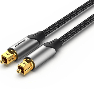 Vention Cable de Fibra Optica - Longitud 15m - Sonido Dolby - Conectores Chapados en Oro - Cubierta Trenzada de Nailon - Nucleo TORAY - Color Gris
