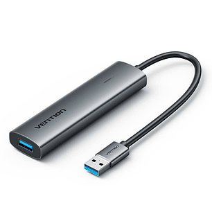 Vention Hub USB 5 en 1 - 3xUSB-A - 2xUSB-C - Cable USB-A de 15cm - Indicador LED - Velocidad hasta 5Gbps - Color Gris
