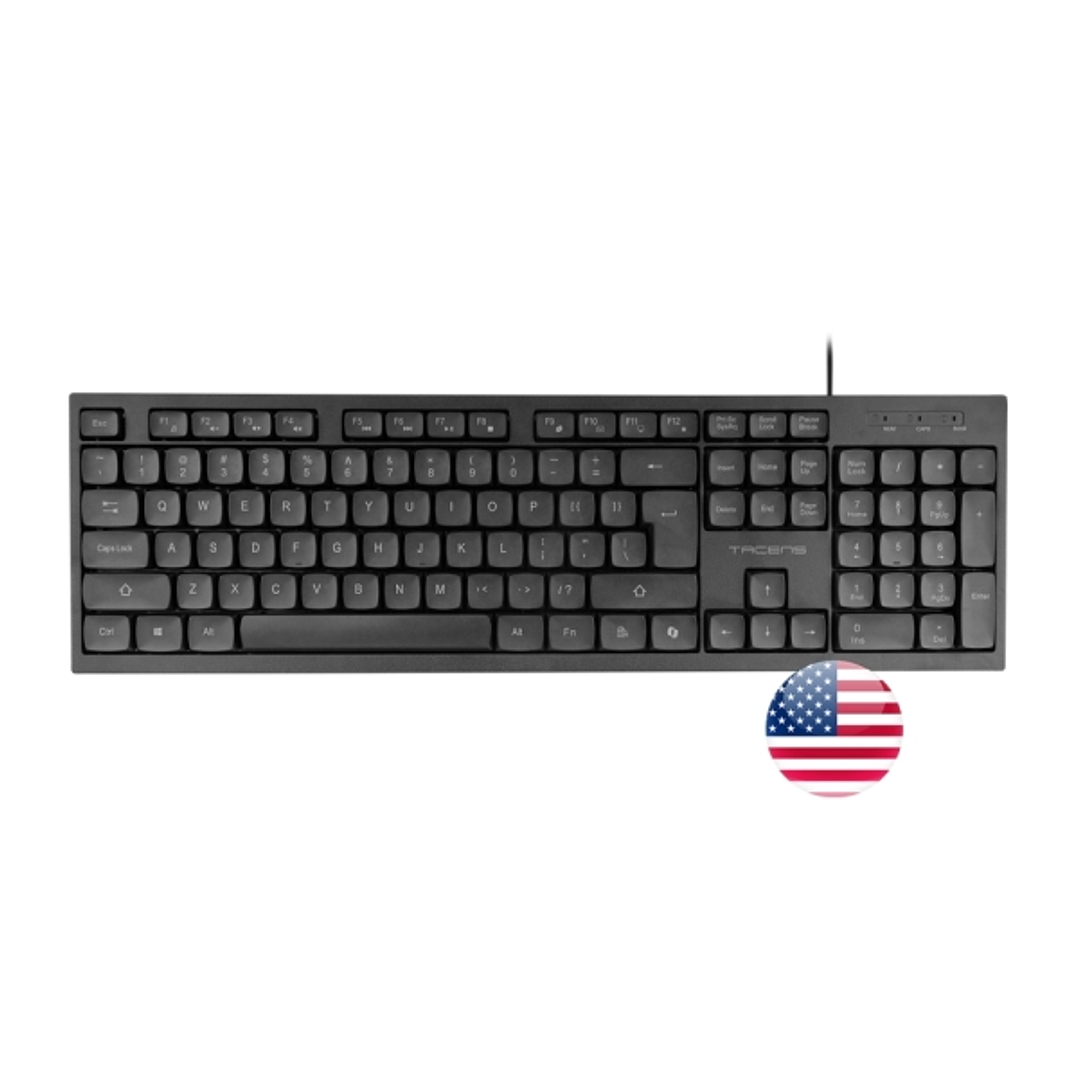 Tacens Anima AK02 Teclado Completo - Cable 1.3m - Disposicion Inglesa QWERTY US - Teclas Silenciosas de Perfil Bajo - Accesos Directos Multimedia e IA 1