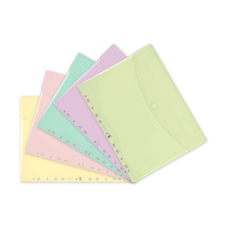 Oxford Sobre Multitaladro - Formato A4 - Cierre con Velcro - Polipropileno - Colores Pastel Surtidos 1